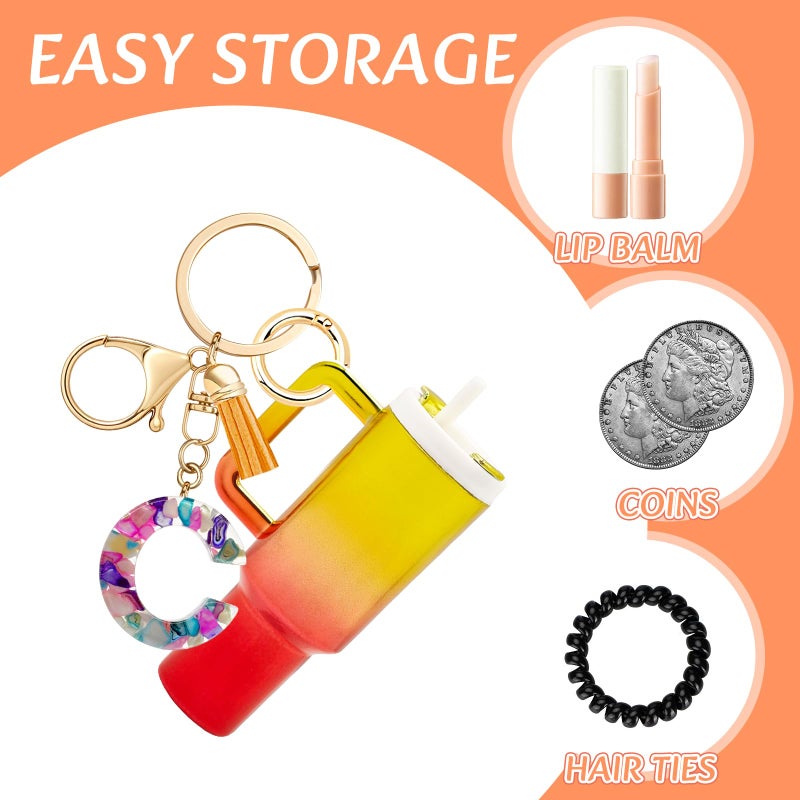 Beofinest Mini Tumbler Chapstick Holder Keychain, Initial Letter Stanley Cup Charms Fashion Tassel Keychain for Backpack - Image 2