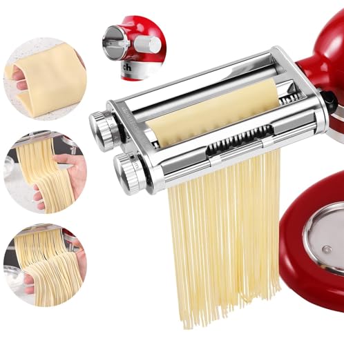 FavorKit 3 in 1 Pasta Maker Attachment Set for KitchenAid Mixers Plus Hub Knob Screw Accessory Included Dough Sheet Roller Noodle Spaghetti Fettuccine CuttersUnique Design - Image 1