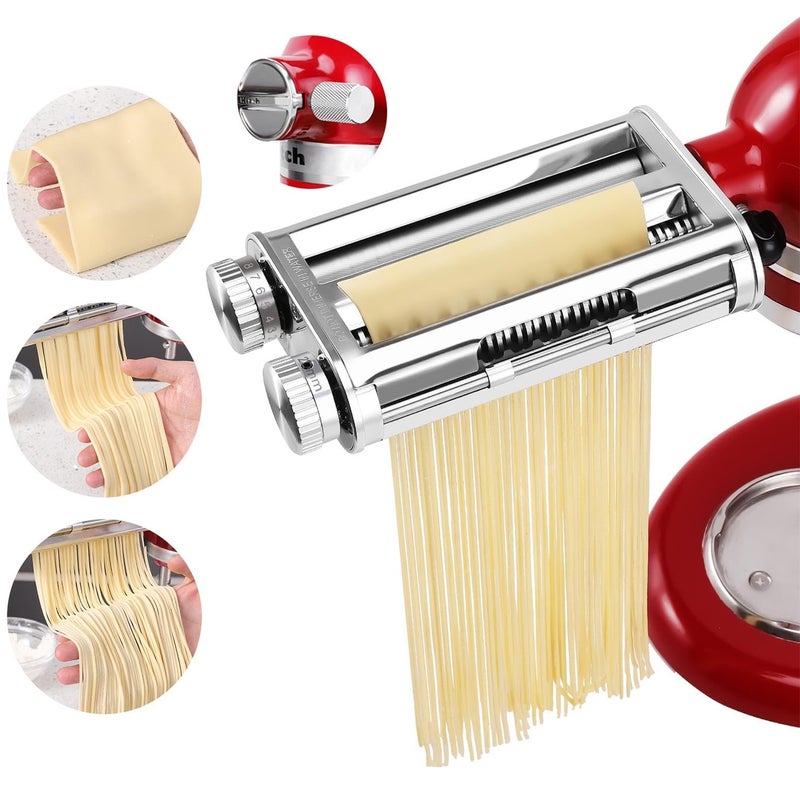 FavorKit 3 in 1 Pasta Maker Attachment Set for KitchenAid Mixers Plus Hub Knob Screw Accessory Included Dough Sheet Roller Noodle Spaghetti Fettuccine CuttersUnique Design - Image 2