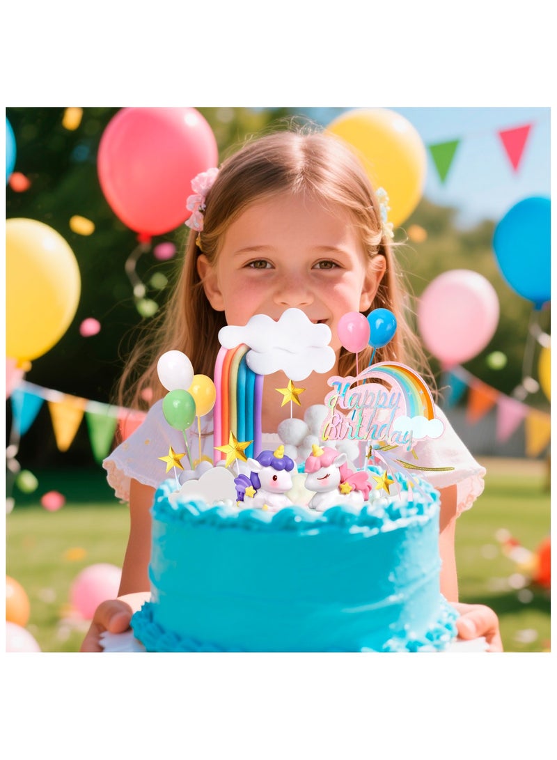 FRUITFUL PARTY Unicorn Cake Decoration, 23pcs Unicorn Cake Topper Set - Unicorn Rainbow Cake Decorations & Unicorn Cloud Balloon Star etc Unicorn Party Cake Topper for Unicorn Birthday - Image 4
