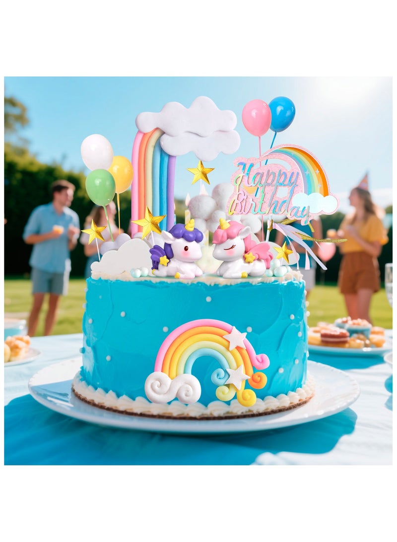 FRUITFUL PARTY Unicorn Cake Decoration, 23pcs Unicorn Cake Topper Set - Unicorn Rainbow Cake Decorations & Unicorn Cloud Balloon Star etc Unicorn Party Cake Topper for Unicorn Birthday - Image 3