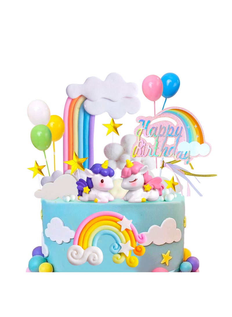 FRUITFUL PARTY Unicorn Cake Decoration, 23pcs Unicorn Cake Topper Set - Unicorn Rainbow Cake Decorations & Unicorn Cloud Balloon Star etc Unicorn Party Cake Topper for Unicorn Birthday - Image 1