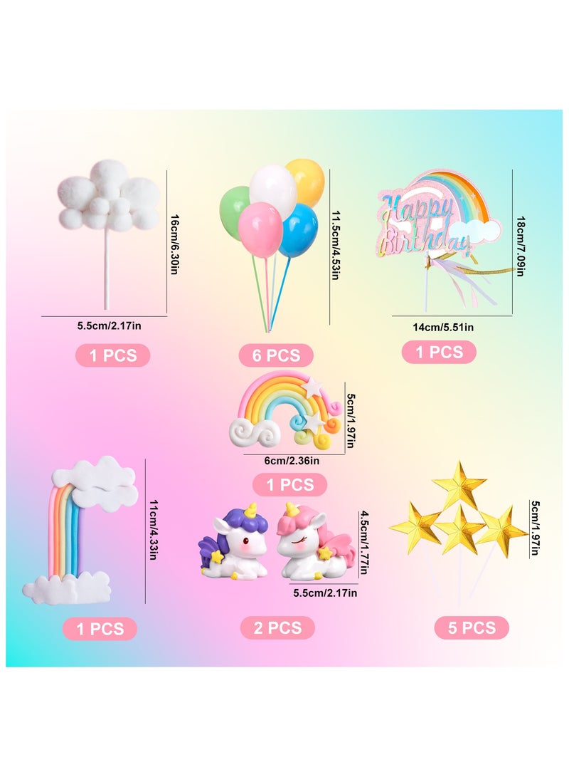 FRUITFUL PARTY Unicorn Cake Decoration, 23pcs Unicorn Cake Topper Set - Unicorn Rainbow Cake Decorations & Unicorn Cloud Balloon Star etc Unicorn Party Cake Topper for Unicorn Birthday - Image 2
