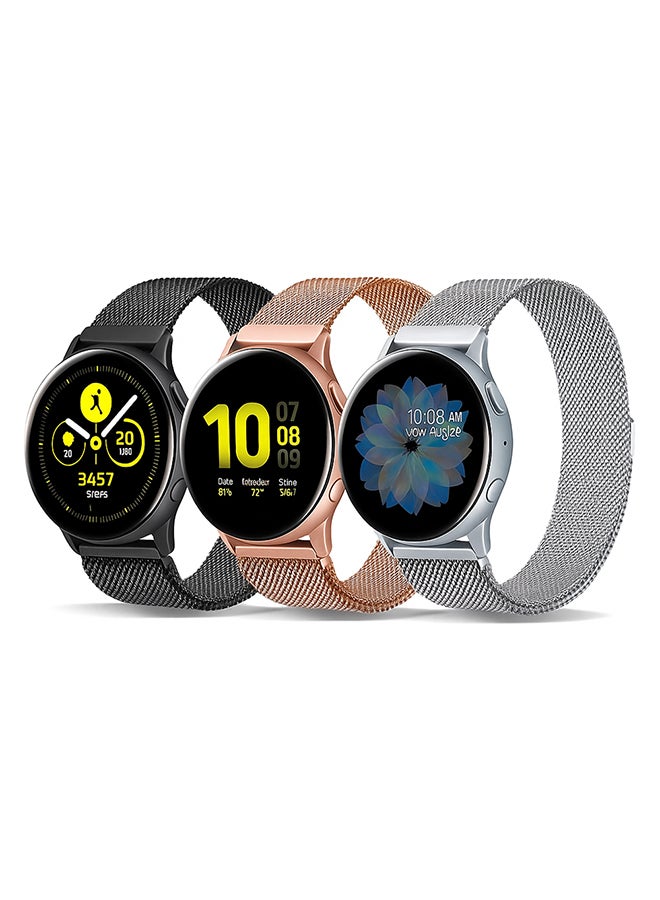 O Ozone (Pack of 3) Milanese Loop Bands For Samsung Galaxy Watch 7 6 5 4 FE 40mm 44mm 45mm/Galaxy Watch 6 4 Classic 43mm 47mm 42mm 46mm/Active 2/Watch 3 41mm, Stainless Steel Strap for Men Women - Black/Silver/Rose Gold - Image 1