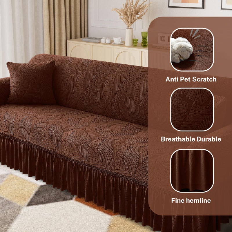 WONGS BEDDING Stretch Velvet Sofa Slipcover, Cushion Couch Cover with Skirt, Pet Friendly Durable Washable Stretchable, Easy Fit Universal Furniture Protector, (54"-82",Brown) - Image 4