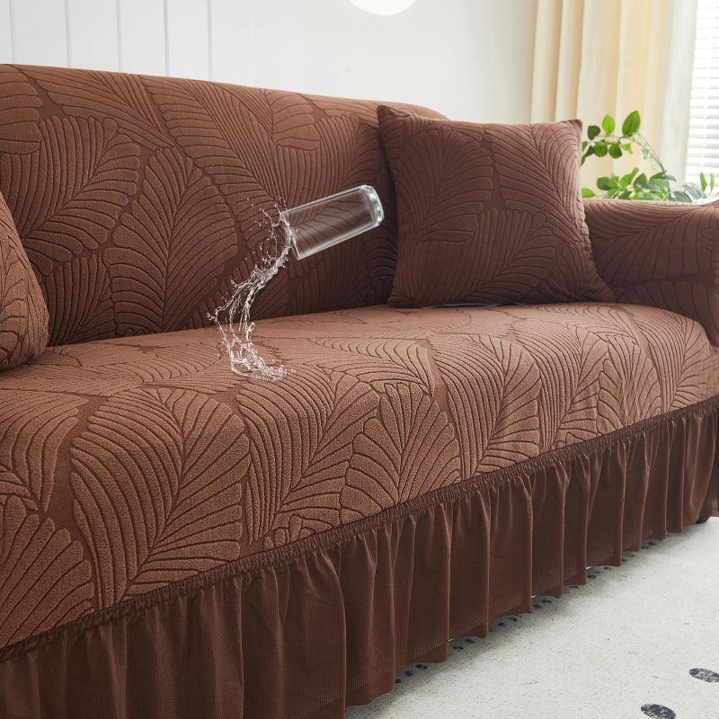 WONGS BEDDING Stretch Velvet Sofa Slipcover, Cushion Couch Cover with Skirt, Pet Friendly Durable Washable Stretchable, Easy Fit Universal Furniture Protector, (54"-82",Brown) - Image 1