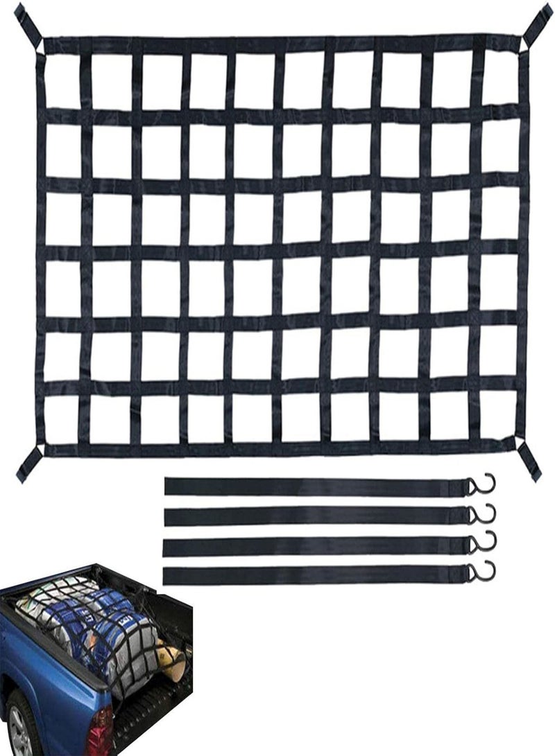 GGOOT Roof Rack Cargo Net | 4" x 4" Cargo Netting Heavy Duty | Heavy Duty Small Bungee Net Mesh Stretches To 12 ' X 18' Compatible With Pickup Bed, Trailer, Trunk, SUVs - Image 1