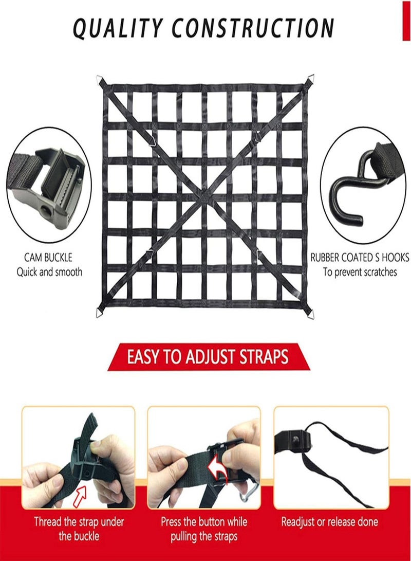 GGOOT Roof Rack Cargo Net | 4" x 4" Cargo Netting Heavy Duty | Heavy Duty Small Bungee Net Mesh Stretches To 12 ' X 18' Compatible With Pickup Bed, Trailer, Trunk, SUVs - Image 5