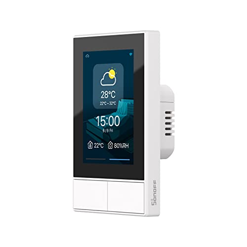 SONOFF Smart Switch, 2-Switch Panel Home Control, WiFi Smart Scene Wall Switch with Touchscreen, Smart Temperature Function, Lights Control, Compatible with Alexa and Google Home (1, White) - Image 1