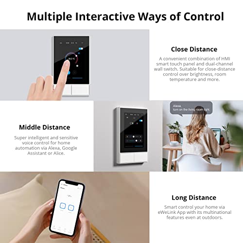 SONOFF Smart Switch, 2-Switch Panel Home Control, WiFi Smart Scene Wall Switch with Touchscreen, Smart Temperature Function, Lights Control, Compatible with Alexa and Google Home (1, White) - Image 4