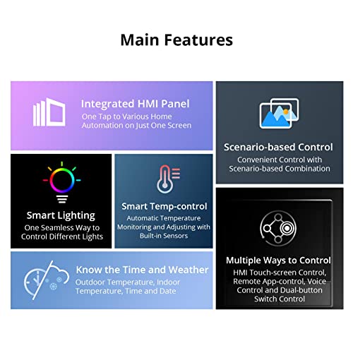 SONOFF Smart Switch, 2-Switch Panel Home Control, WiFi Smart Scene Wall Switch with Touchscreen, Smart Temperature Function, Lights Control, Compatible with Alexa and Google Home (1, White) - Image 3
