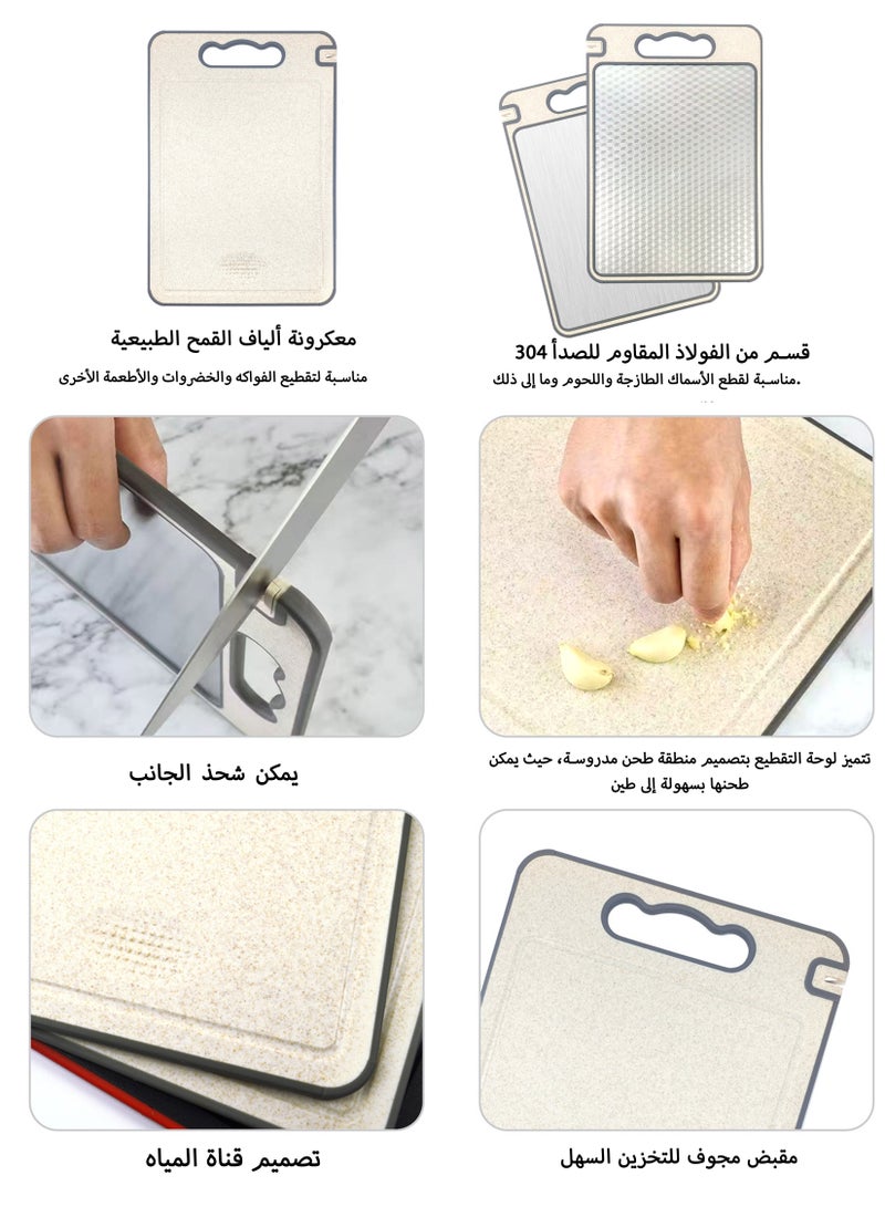 دائرة مربعة لوح تقطيع من الفولاذ المقاوم للصدأ 304 - لوح تقطيع متين معزز بالتيتانيوم، مناسب لتقطيع اللحوم والخبز والجبن والخضراوات والدجاج والشواء والفواكه | لوح مطبخ مقاوم للبكتيريا ومضاد للانزلاق، آمن غذائيًا، مزود بفتحة لتوزيع العصير، مقاس 36.5 سم × 25 سم - Image 3