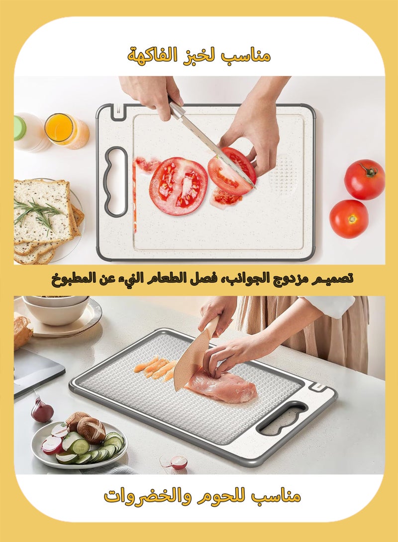 دائرة مربعة لوح تقطيع من الفولاذ المقاوم للصدأ 304 - لوح تقطيع متين معزز بالتيتانيوم، مناسب لتقطيع اللحوم والخبز والجبن والخضراوات والدجاج والشواء والفواكه | لوح مطبخ مقاوم للبكتيريا ومضاد للانزلاق، آمن غذائيًا، مزود بفتحة لتوزيع العصير، مقاس 36.5 سم × 25 سم - Image 5