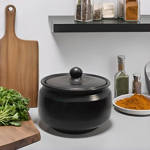Vastuja Exclusive Range Unglazed Clay Handi/Earthen Kadai/Clay Pot for Serving with Lid (with Mirror Finish), Handmade and Chemical Free - Image 1