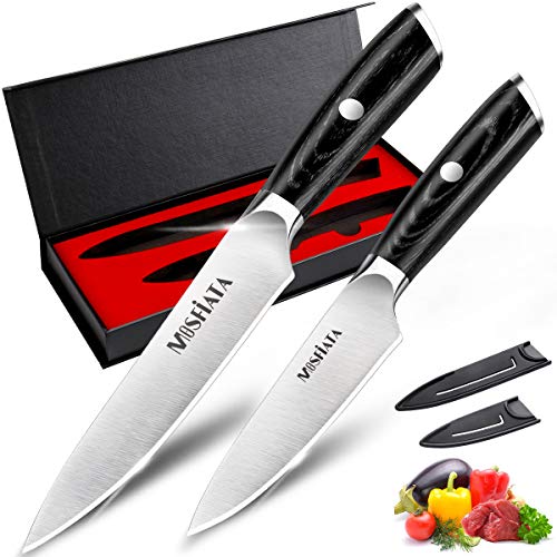 MOSFiATA 5” Chef Knife and 3.5" Fruit Knife Set with Knife Sheath, German High Carbon Stainless Steel EN.4116 with Micarta Handle and Gift Box for Vegetable and Fruit Cutting - Image 1