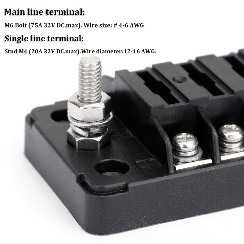 PSEQT Mini 6-Way Marine Blade Fuse Block with Negative Bus ATC/ATO Waterproof Automotive Fuse Box Standard Circuit Holder Panel for Boat Yacht Vehicle Auto RV Car Trailer Truck SUV - Image 4