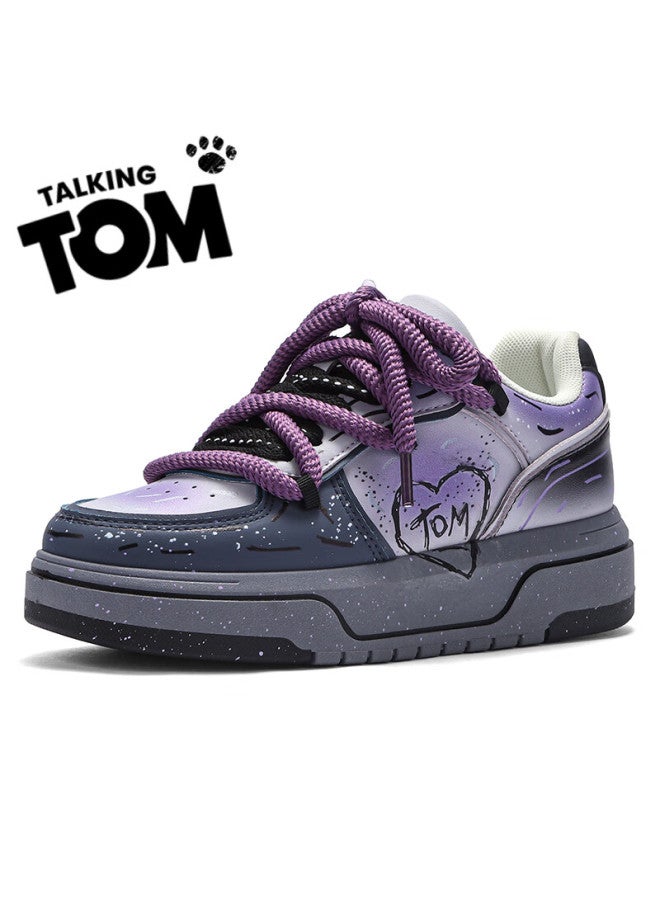 Talking Tom Men's Shoes, Stylish Graffiti Thick-soled Bread Shoes, Casual Versatile Couple Shoes For Men And Women, Purple-gray, Size 40 - Image 2