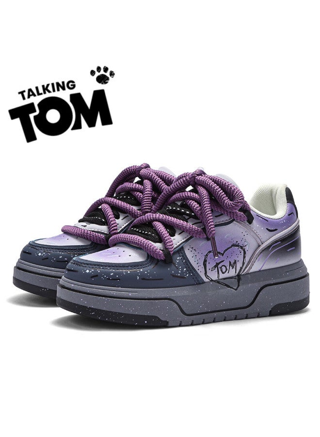 Talking Tom Men's Shoes, Stylish Graffiti Thick-soled Bread Shoes, Casual Versatile Couple Shoes For Men And Women, Purple-gray, Size 40 - Image 4