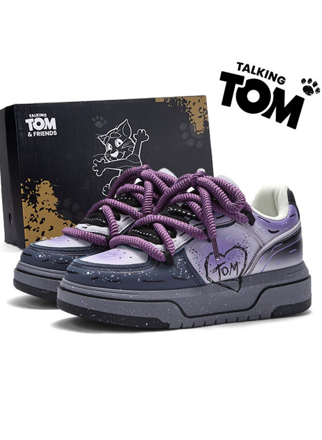 Talking Tom Men's Shoes, Stylish Graffiti Thick-soled Bread Shoes, Casual Versatile Couple Shoes For Men And Women, Purple-gray, Size 40 - Image 1