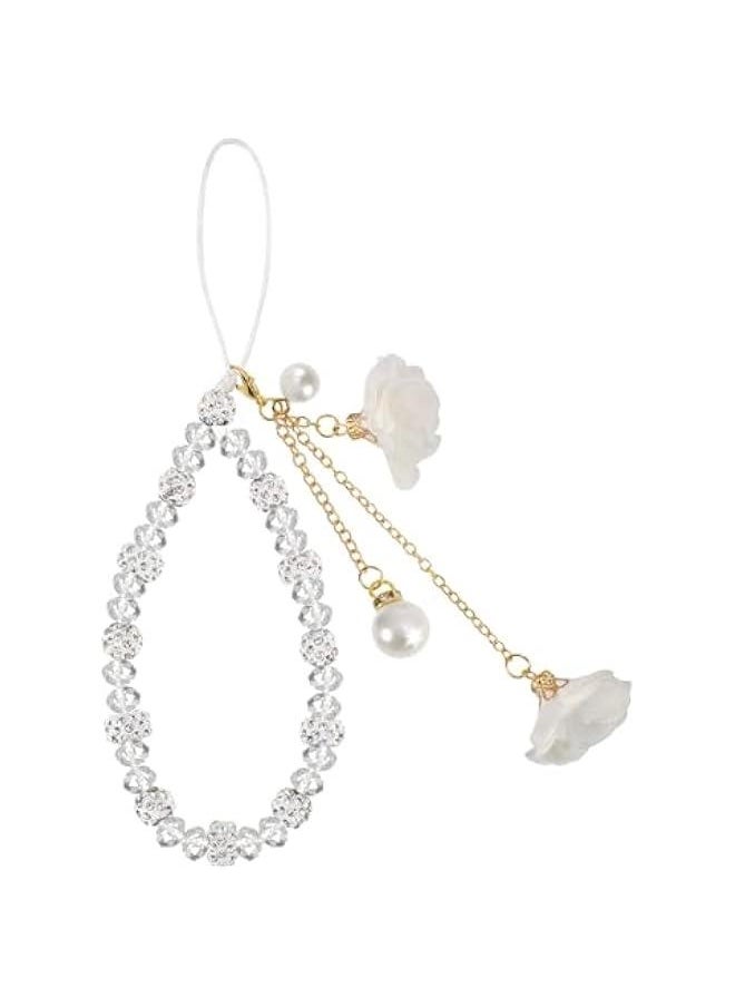 GELESE White Mobile Phone Lanyard, Cute Keychains Beaded Phone Strap Cell Phone Charms, Phone Lanyard Phone Accessories for Backpack Smart Phone Camera Purse (White)  - Image 1