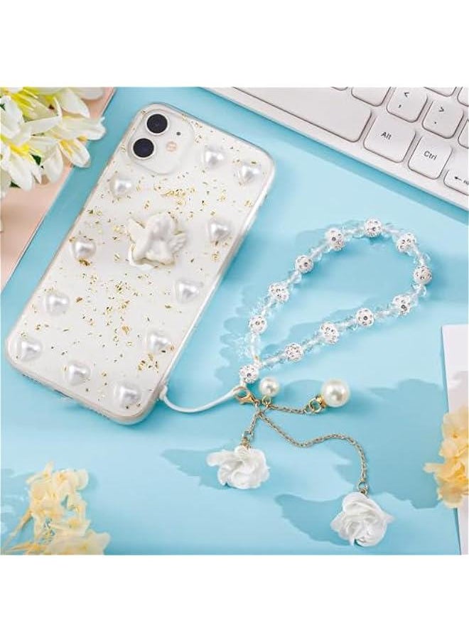 GELESE White Mobile Phone Lanyard, Cute Keychains Beaded Phone Strap Cell Phone Charms, Phone Lanyard Phone Accessories for Backpack Smart Phone Camera Purse (White)  - Image 2