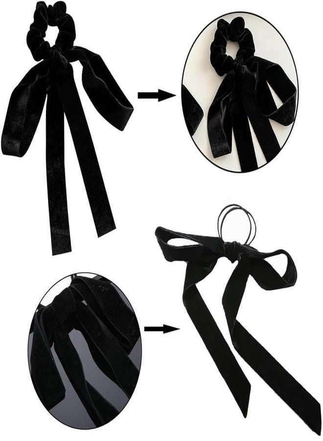 Minta 4Pcs Luxury Velvet Bow Hair Ties, Long Velvet Elastic Bow Tie Ribbon Elegant Hair Rope Hair Styling Accessories Twisted Criss Cross Knotted Hairband Long Tail Bow - Image 2