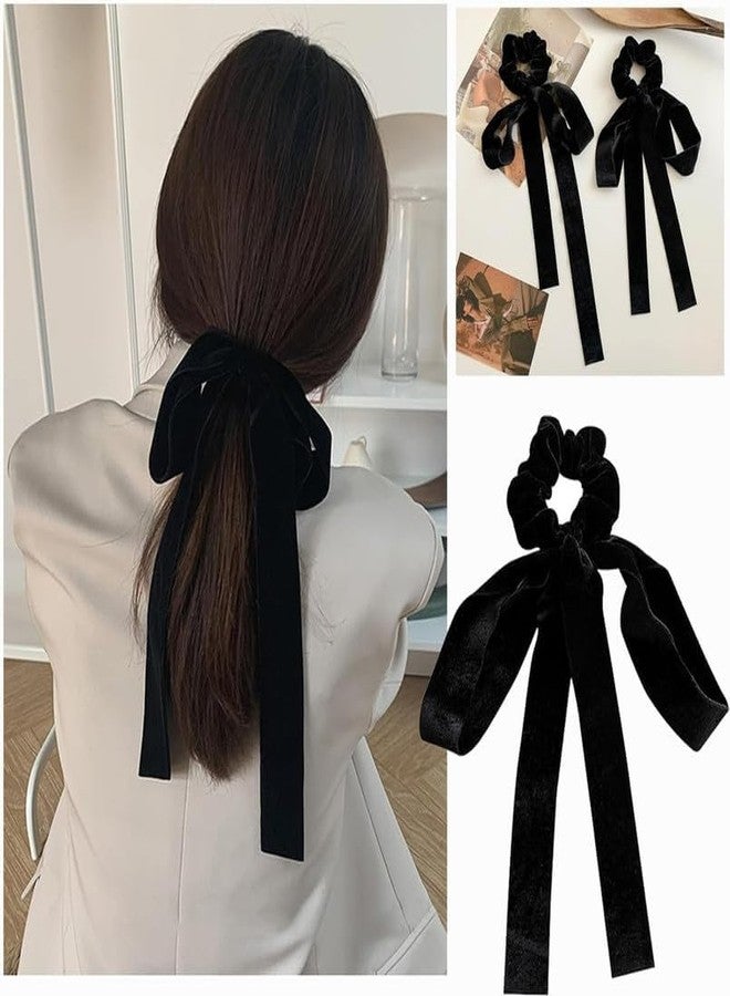 Minta 4Pcs Luxury Velvet Bow Hair Ties, Long Velvet Elastic Bow Tie Ribbon Elegant Hair Rope Hair Styling Accessories Twisted Criss Cross Knotted Hairband Long Tail Bow - Image 5