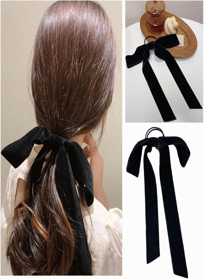 Minta 4Pcs Luxury Velvet Bow Hair Ties, Long Velvet Elastic Bow Tie Ribbon Elegant Hair Rope Hair Styling Accessories Twisted Criss Cross Knotted Hairband Long Tail Bow - Image 3