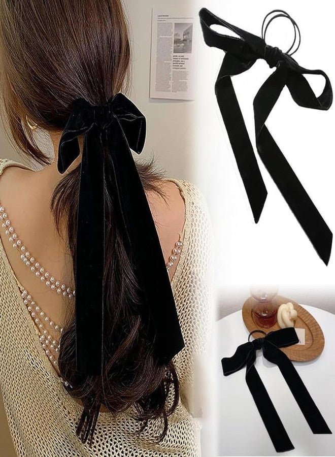 Minta 4Pcs Luxury Velvet Bow Hair Ties, Long Velvet Elastic Bow Tie Ribbon Elegant Hair Rope Hair Styling Accessories Twisted Criss Cross Knotted Hairband Long Tail Bow - Image 4