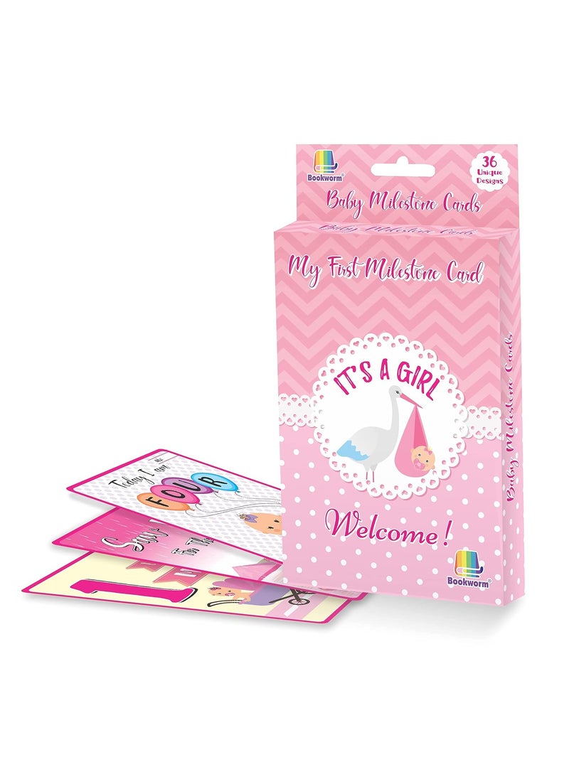 Bookworm - Bookworm Baby Monthly Milestone Cards for Baby Girls 0-12 Months (18 Cards with 36 Designs) - Image 1