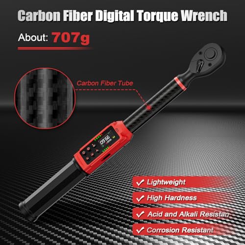 ANPUDS Digital Torque Wrench 3/8 Drive, Carbon Fiber Tube, 1.5-99.6Ft.lb/2-135Nm, ±1% Accuracy, Electric Torque Wrench Set with 3/8" to 1/2" Adapter, 125mm Extension Bar for Bike & Motorcycle - Image 2