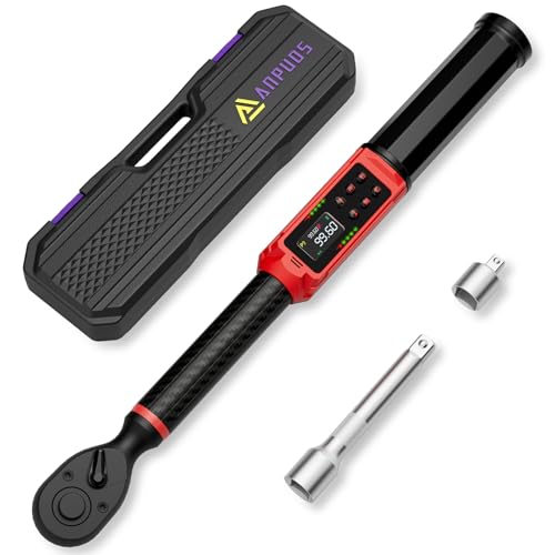 ANPUDS Digital Torque Wrench 3/8 Drive, Carbon Fiber Tube, 1.5-99.6Ft.lb/2-135Nm, ±1% Accuracy, Electric Torque Wrench Set with 3/8" to 1/2" Adapter, 125mm Extension Bar for Bike & Motorcycle - Image 1