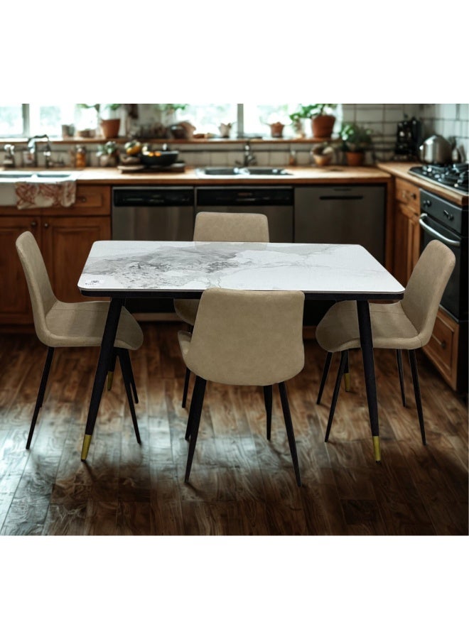 SMART HOME 5 Piece Ceramic Dining Table Set Consists of a table with a ceramic top and sturdy metal bases with 4 luxurious upholstered chairs, Dining table with 4 seats Table size 130x80x80 cm and chair size 80x45x45 cm - Image 3