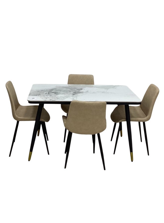 SMART HOME 5 Piece Ceramic Dining Table Set Consists of a table with a ceramic top and sturdy metal bases with 4 luxurious upholstered chairs, Dining table with 4 seats Table size 130x80x80 cm and chair size 80x45x45 cm - Image 2