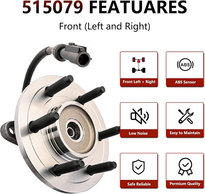 JLEO 4WD Front Wheel Hub Bearing Assembly Replacement for 20052008 Ford F15020062008 Lincoln Mark LT 6 Lugs WABS 515079 1 - Image 4