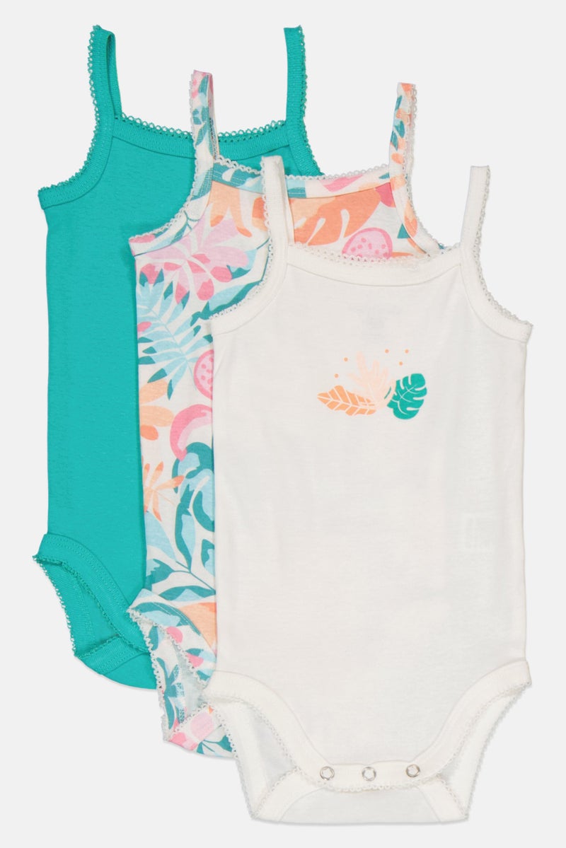 English Laundry Toddlers Girl 3 Pcs Square Neck Allover Print Sleeveless Rompers, Multicolor - Image 4