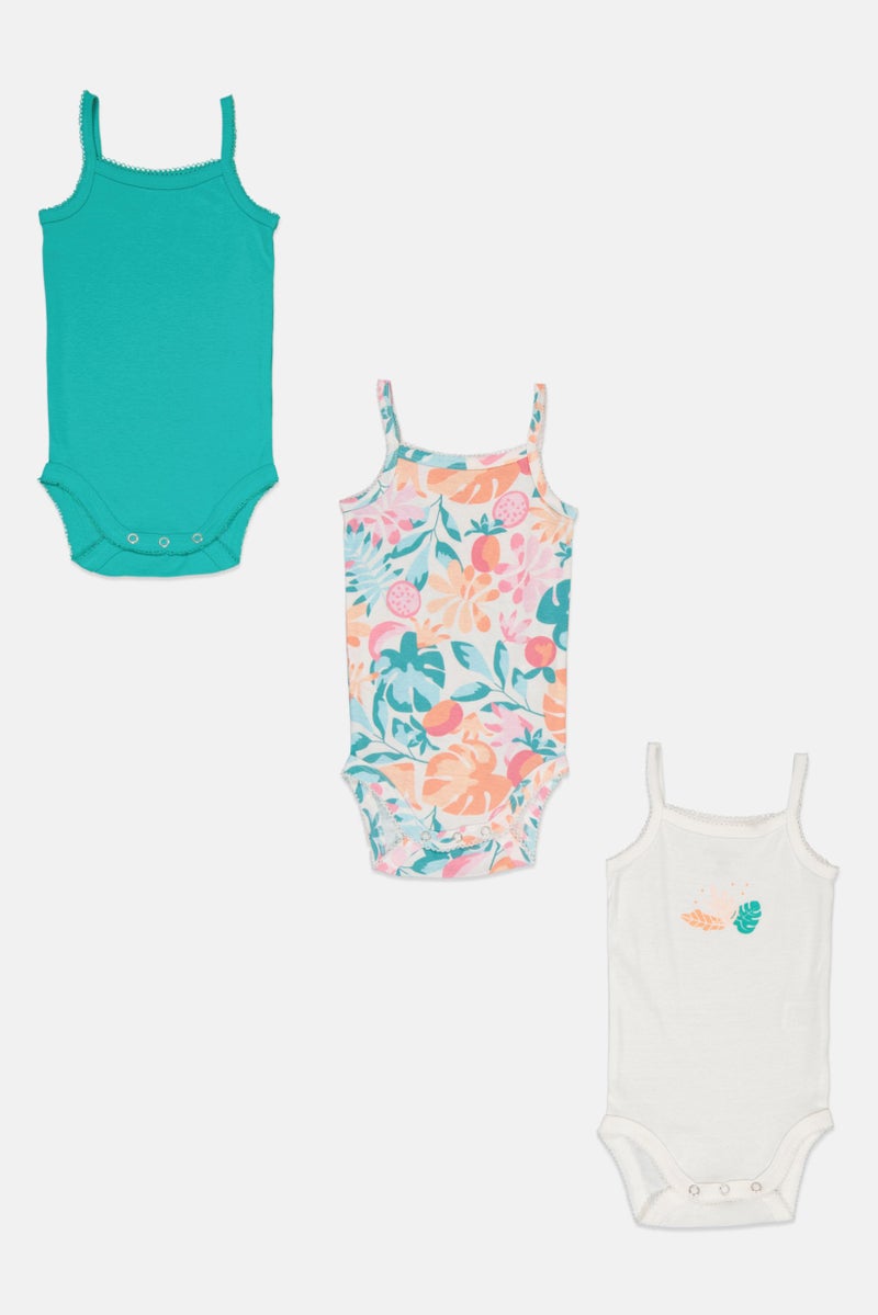 English Laundry Toddlers Girl 3 Pcs Square Neck Allover Print Sleeveless Rompers, Multicolor - Image 2