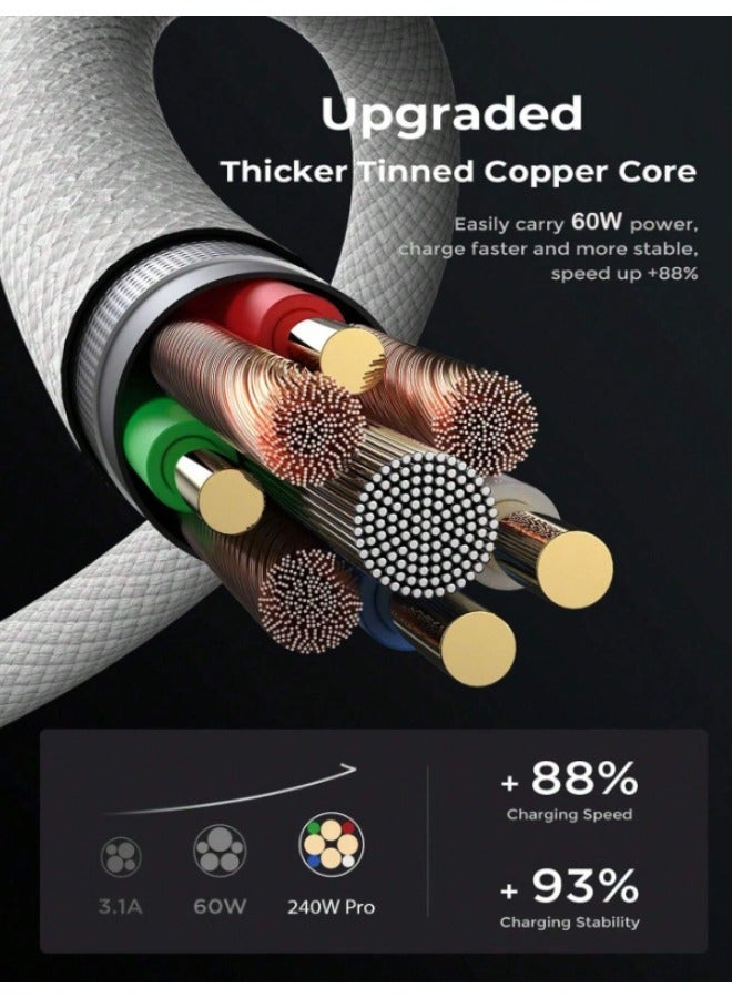 Original Fabric Fast Charging Cable USB C to USB C Apple Specifications, 2 Pieces 60W, Fast Charging Cable for iPhone 15/15 Plus/15 Pro/15 Pro Max, for Galaxy S24 S23 S22, iPad Pro, MacBook Air - Image 2