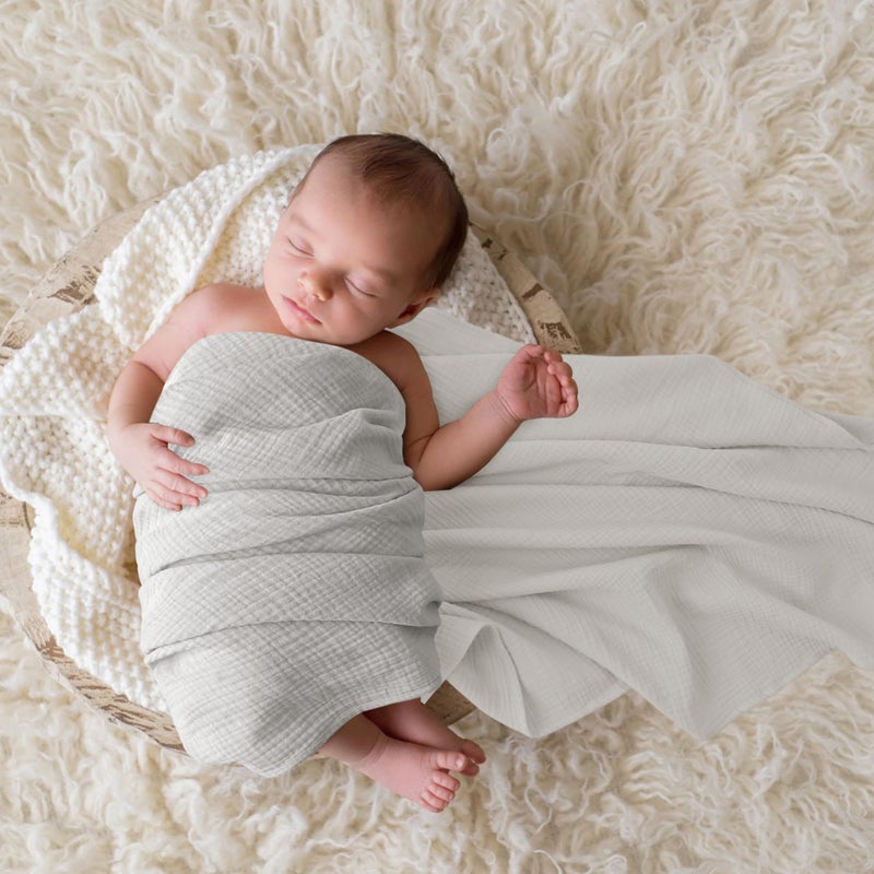 Bearmoss Muslin Swaddle Blankets, 40 x 38 inches Baby Swaddle for Boys and Girls, Soft Baby Blanket, 3 Pack Breathable Nursery Receiving Blankets (Cloud) - Image 4