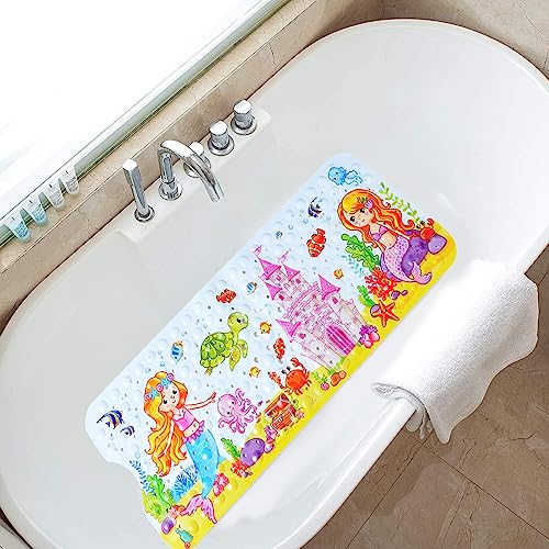 yuxiaoshi Non Slip Bath Mat for Inside Bath for Kids Girls and Boys, Cartoon Sea Animal Bathtub Mat Shower Mat, Bathroom Mat Anti Slip with Suction Cup Machine Washable Long 40 X 16 Inch, 100 x 40cm - Mermaid - Image 4