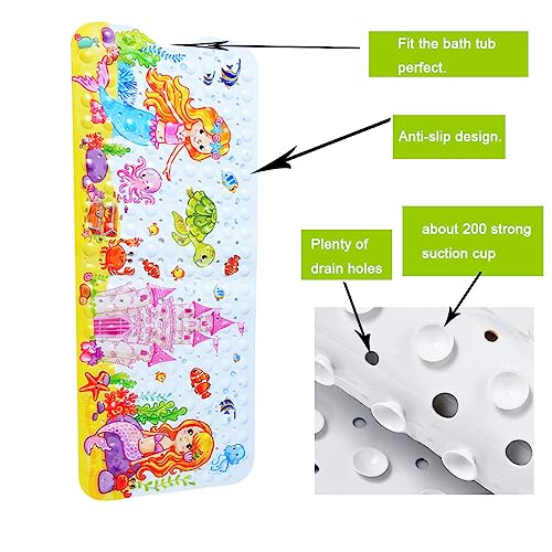yuxiaoshi Non Slip Bath Mat for Inside Bath for Kids Girls and Boys, Cartoon Sea Animal Bathtub Mat Shower Mat, Bathroom Mat Anti Slip with Suction Cup Machine Washable Long 40 X 16 Inch, 100 x 40cm - Mermaid - Image 2