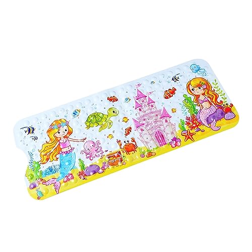 yuxiaoshi Non Slip Bath Mat for Inside Bath for Kids Girls and Boys, Cartoon Sea Animal Bathtub Mat Shower Mat, Bathroom Mat Anti Slip with Suction Cup Machine Washable Long 40 X 16 Inch, 100 x 40cm - Mermaid - Image 1
