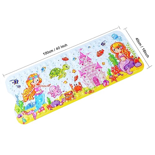 yuxiaoshi Non Slip Bath Mat for Inside Bath for Kids Girls and Boys, Cartoon Sea Animal Bathtub Mat Shower Mat, Bathroom Mat Anti Slip with Suction Cup Machine Washable Long 40 X 16 Inch, 100 x 40cm - Mermaid - Image 3