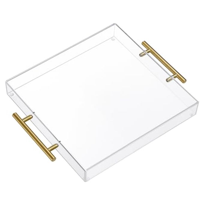 Moonlit Pond 12"x12" Clear Acrylic Serving Tray with Golden Handles, Sturdy Huge Capacity Acrylic Trays for Coffee, Juice, Kitchen and Desk Organizer, Storage Tray (12"x12") - Image 4