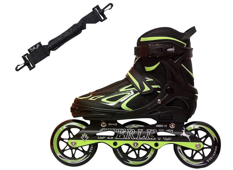 Slyk Sterling 100mm Inline Skates, 3 Wheels Adjustable Inline Skates, 85A Hardenss PU Speedy Wheels with ABEC-11 Bearings, Triskates for Children to Adults (Green, X-Large (Euro Shoe Size 43 to 46)) - Image 1