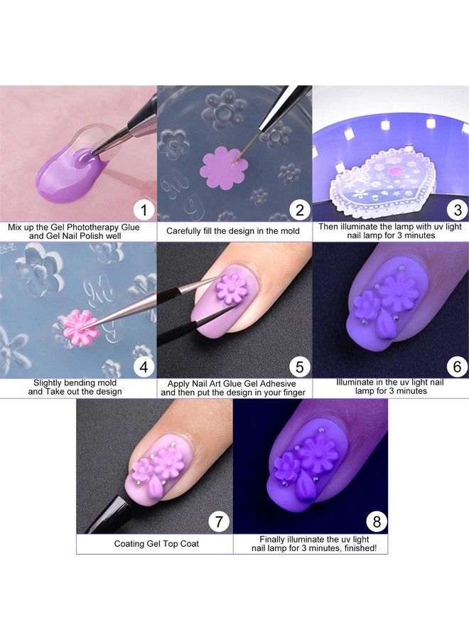 Konsait 5 Pack 3D Nail Art Mold Silicone Assorted Nail Art Cabochon Decortive Mold Nail Art Making Tools Silicone Carved Mold Template Mould Kit - Image 4