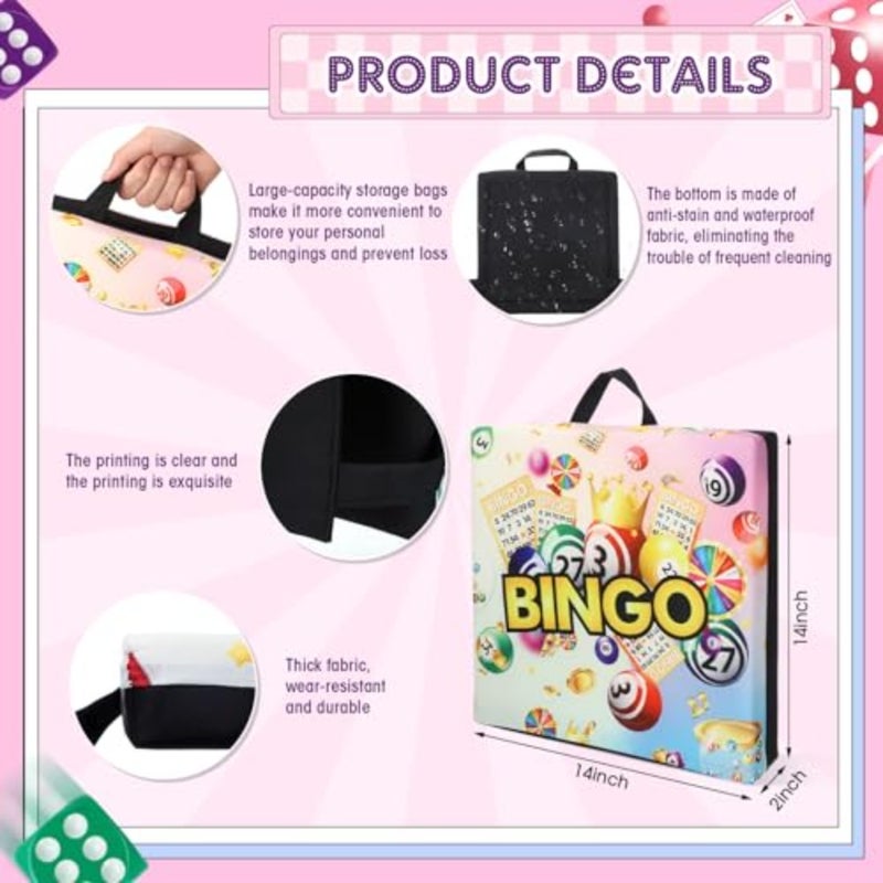 Bingo Night Seat Cushion Set 2" Cushion with Strap and Handles for Women Comfortable Chair Pillow for Bingo Nights Gaming, Events, and Home Use - Image 2