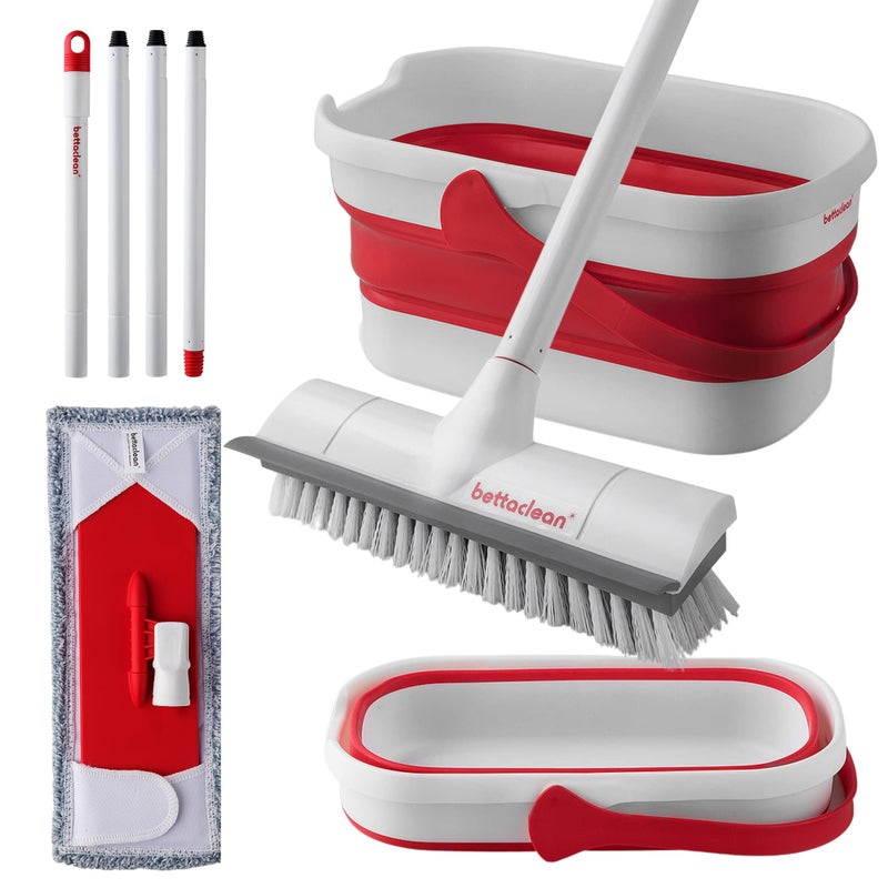 Bettaclean Collapsible Mop and Bucket Set with Wringer, Heavy Duty Scrub Brush, Foldable Mop and Broom for Home, Indoor or Outdoor Cleaning, Patio, Deck, RV, Concrete, and Floor Care by Bettaclean - Image 1