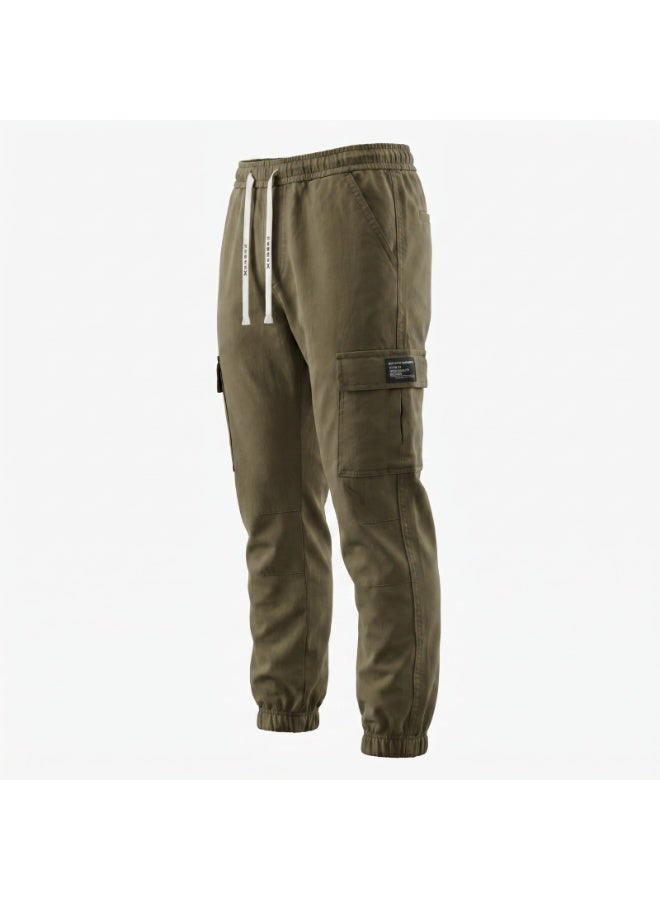 Premium Cotton Cargo Jogger Pants for Men Multi Pocket Elastic Waist Gym Athletic Sweatpants Heavy Duty Tactical Casual Trousers Comfort Stretch Work Outdoor Pants Combat Cargoes for Youth - Image 3