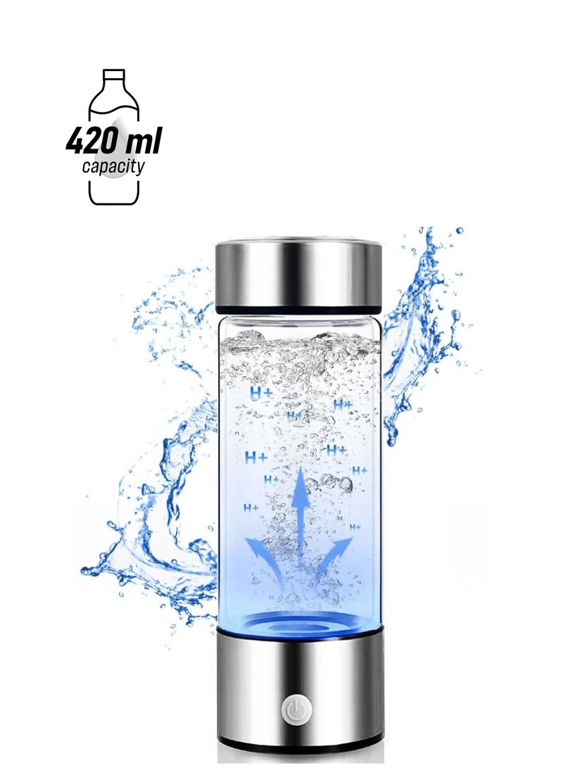 Hydrogen Water Bottle with PEM SPE Technology - Rechargeable Hydrogen Water Generator, Portable Hydrogen Water Ionizer Machine for Home/Office/Travel (Silver) - Image 1